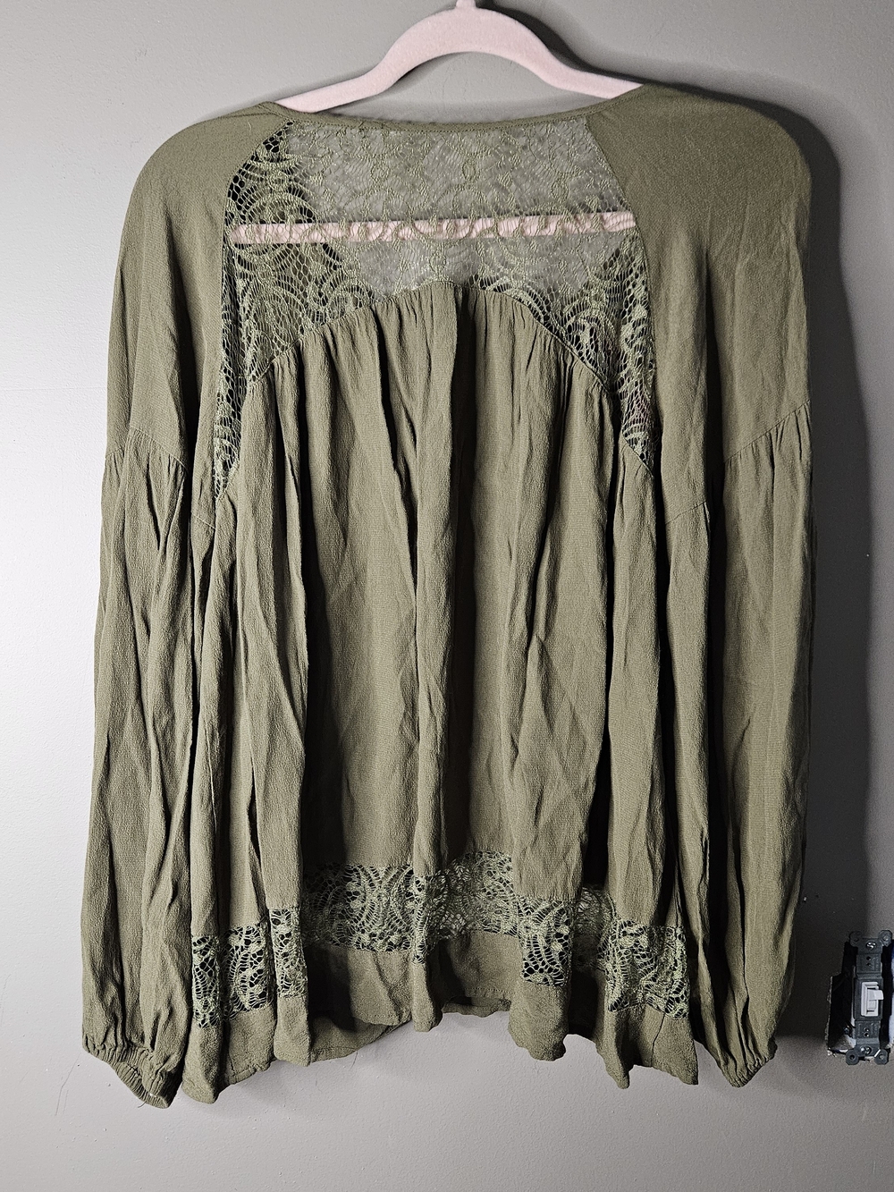 Altar'd State Olive Embroidered Lace-Trim Tunic Top - Picture 3 of 4